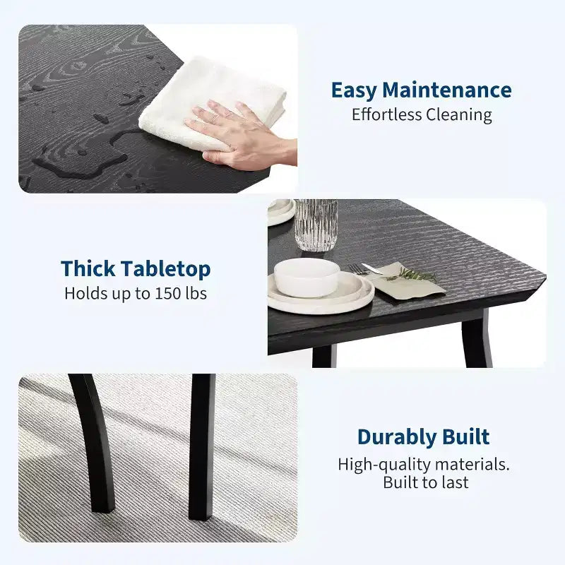 Ensemble de salle à manger 3 pièces, Table de cuisine rectangulaire en bois avec 2 bancs rembourrés, Ensemble de dînette de style ferme peu encombrant