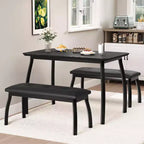 Ensemble de salle à manger 3 pièces, Table de cuisine rectangulaire en bois avec 2 bancs rembourrés, Ensemble de dînette de style ferme peu encombrant