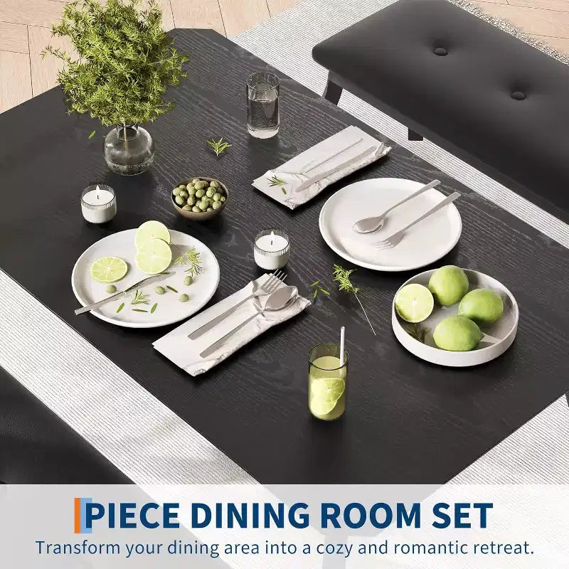 Ensemble de salle à manger 3 pièces, Table de cuisine rectangulaire en bois avec 2 bancs rembourrés, Ensemble de dînette de style ferme peu encombrant