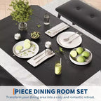 Ensemble de salle à manger 3 pièces, Table de cuisine rectangulaire en bois avec 2 bancs rembourrés, Ensemble de dînette de style ferme peu encombrant