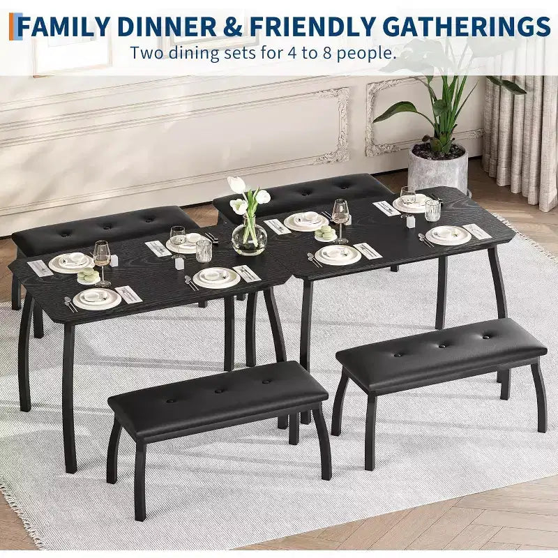 Ensemble de salle à manger 3 pièces, Table de cuisine rectangulaire en bois avec 2 bancs rembourrés, Ensemble de dînette de style ferme peu encombrant