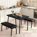 3-Piece Dining Table Set, Rectangular Wooden Kitchen Table with 2 Upholstered Benches, Space-Saving Farmhouse Dinette Set