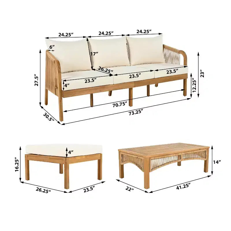 Christopher Knight Home Ignis Ensemble de conversation Boho 5 pièces en bois d'acacia et rotin synthétique avec coussins et table basse à lattes
