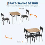 Ensemble de salle à manger 3 pièces avec table et 2 chaises rembourrées, cadre en bois, conception peu encombrante, surface facile à nettoyer, noir