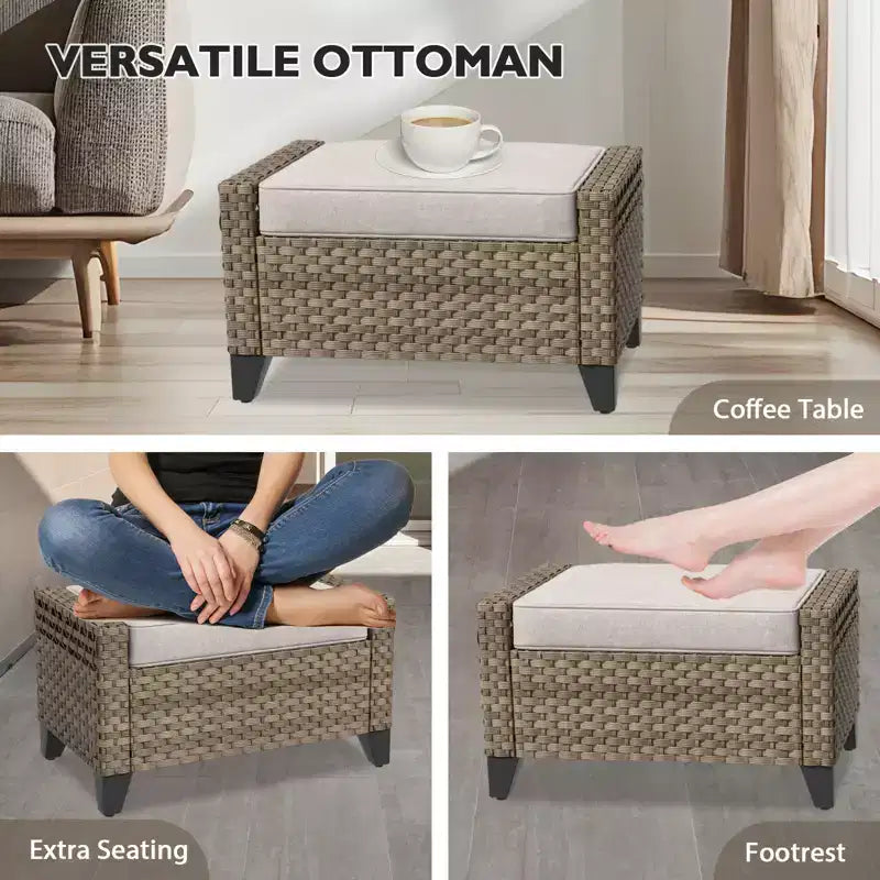EAGLE PEAK Salon de Jardin en Rotin d'Extérieur, Canapé de Patio en Osier, Canapé 3 Places en Rotin PE avec Ottoman