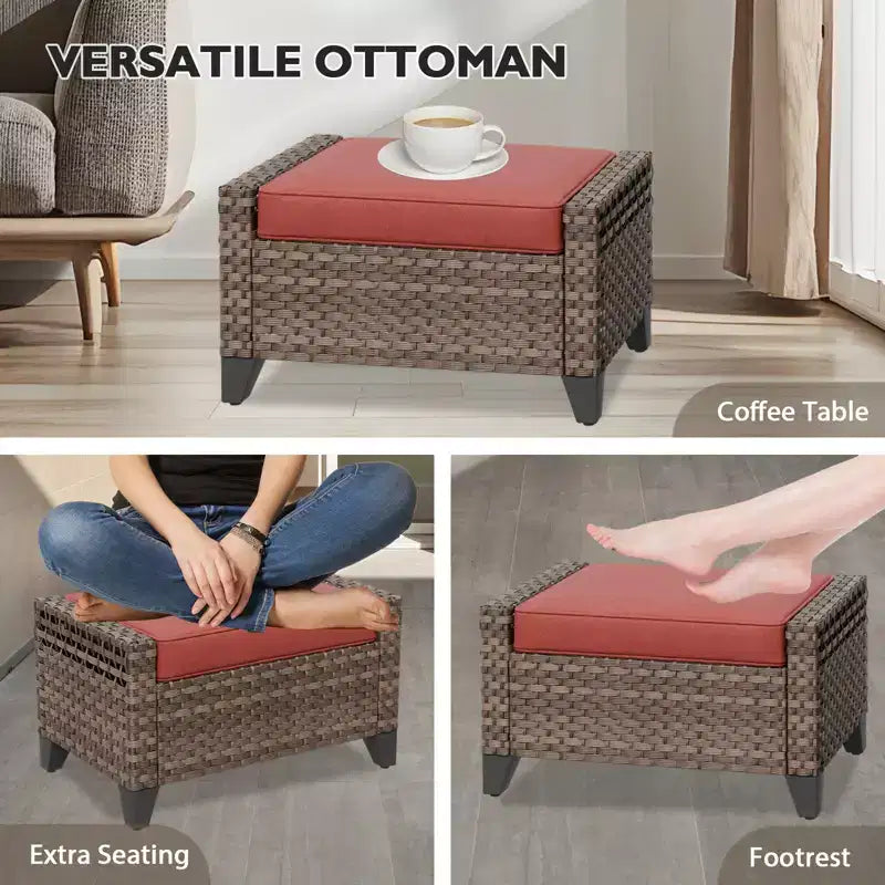 EAGLE PEAK Salon de Jardin en Rotin d'Extérieur, Canapé de Patio en Osier, Canapé 3 Places en Rotin PE avec Ottoman