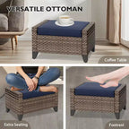 EAGLE PEAK Salon de Jardin en Rotin d'Extérieur, Canapé de Patio en Osier, Canapé 3 Places en Rotin PE avec Ottoman