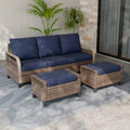 EAGLE PEAK Outdoor Rattan Furniture Set, Wicker Patio Couch, PE Rattan 3-Seat Sofa with Ottoman