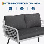 Ensemble de canapé en osier à cadre en fer 4 pièces - 2 fauteuils individuels, 1 canapé double, 1 table basse, motif tressé en diamant, mobilier de jardin moderne