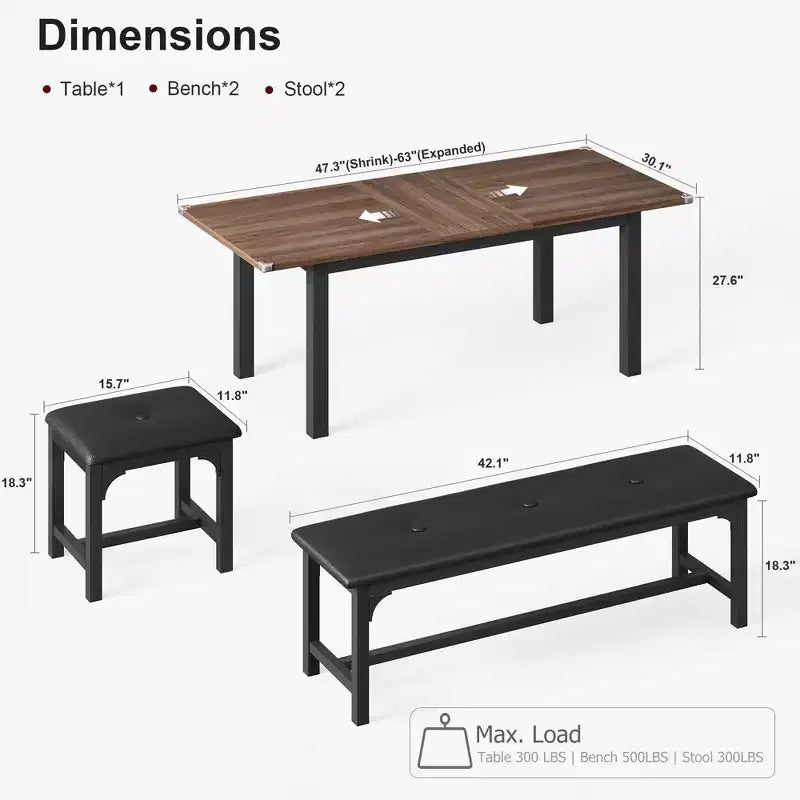 63 Ensemble table à manger extensible, idéal pour les petits espaces, places pour 6-8 personnes