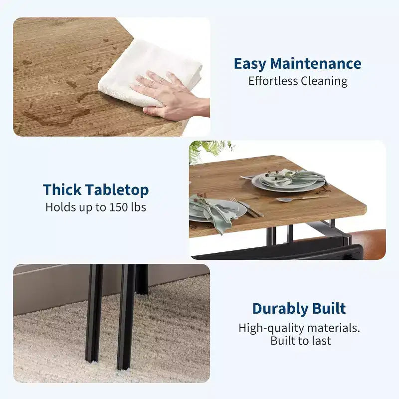 Ensemble table de salle à manger 5 pièces en bois, 4 chaises rembourrées en PU, ensemble de dînette à cadre métallique industriel pour salle à manger, dîner à la maison, marron