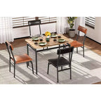Ensemble table de salle à manger 5 pièces en bois, 4 chaises rembourrées en PU, ensemble de dînette à cadre métallique industriel pour salle à manger, dîner à la maison, marron