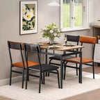 Ensemble table de salle à manger 5 pièces en bois, 4 chaises rembourrées en PU, ensemble de dînette à cadre métallique industriel pour salle à manger, dîner à la maison, marron