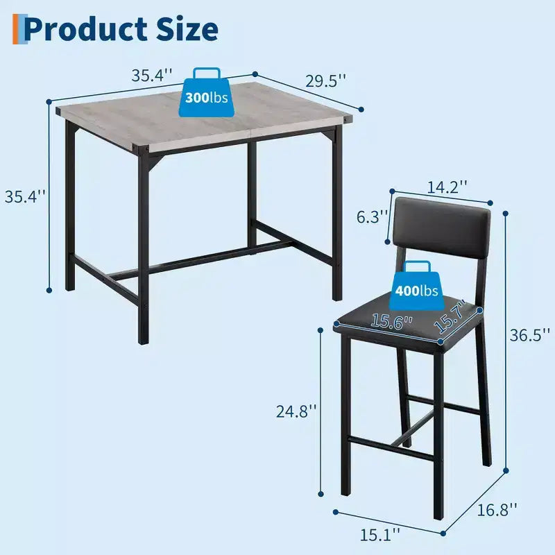 Ensemble table à manger, table hauteur comptoir avec 4 tabourets de bar rembourrés