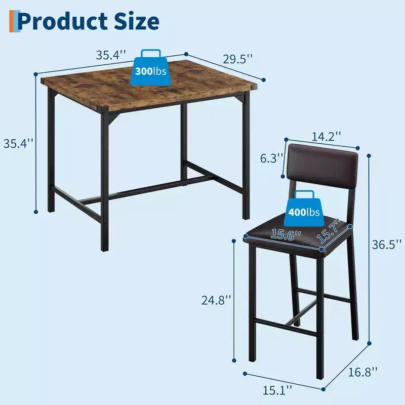 Ensemble table à manger, table hauteur comptoir avec 4 tabourets de bar rembourrés