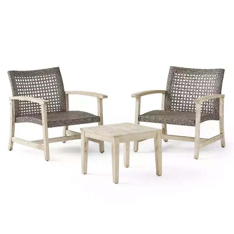 GDFStudio Savannah Ensemble de conversation 3 pièces en bois d'acacia et osier d'extérieur