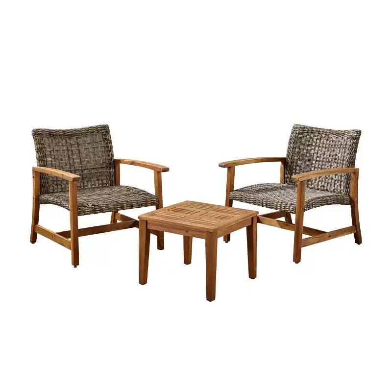 GDFStudio Savannah Ensemble de conversation 3 pièces en bois d'acacia et osier d'extérieur