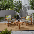 GDFStudio Savannah Outdoor Acacia Wood and Wicker 3 Piece Chat Set