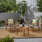 GDFStudio Savannah Outdoor Acacia Wood and Wicker 3 Piece Chat Set