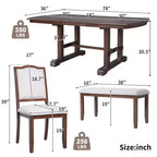 Ensemble de salle à manger extensible de style ferme pour 6 personnes, ensemble de table de cuisine extensible en bois de 7 pièces avec 6 chaises rembourrées
