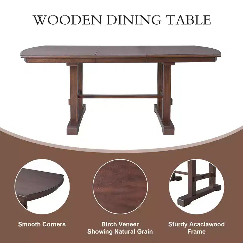 Ensemble de salle à manger extensible de style ferme pour 6 personnes, ensemble de table de cuisine extensible en bois de 7 pièces avec 6 chaises rembourrées