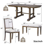 Ensemble de salle à manger extensible de style ferme pour 6 personnes, ensemble de table de cuisine extensible en bois de 7 pièces avec 6 chaises rembourrées