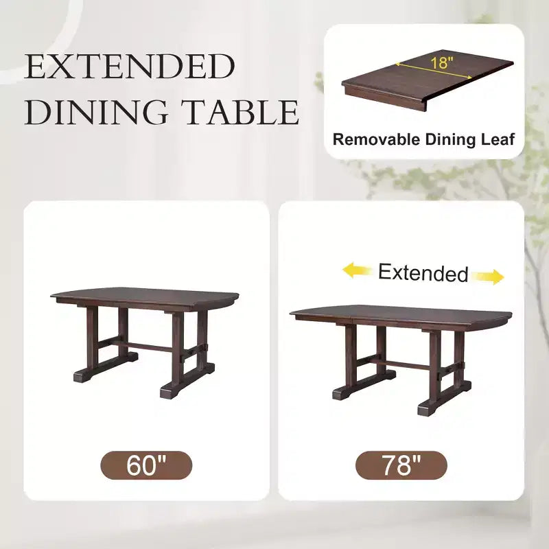 Ensemble de salle à manger extensible de style ferme pour 6 personnes, ensemble de table de cuisine extensible en bois de 7 pièces avec 6 chaises rembourrées
