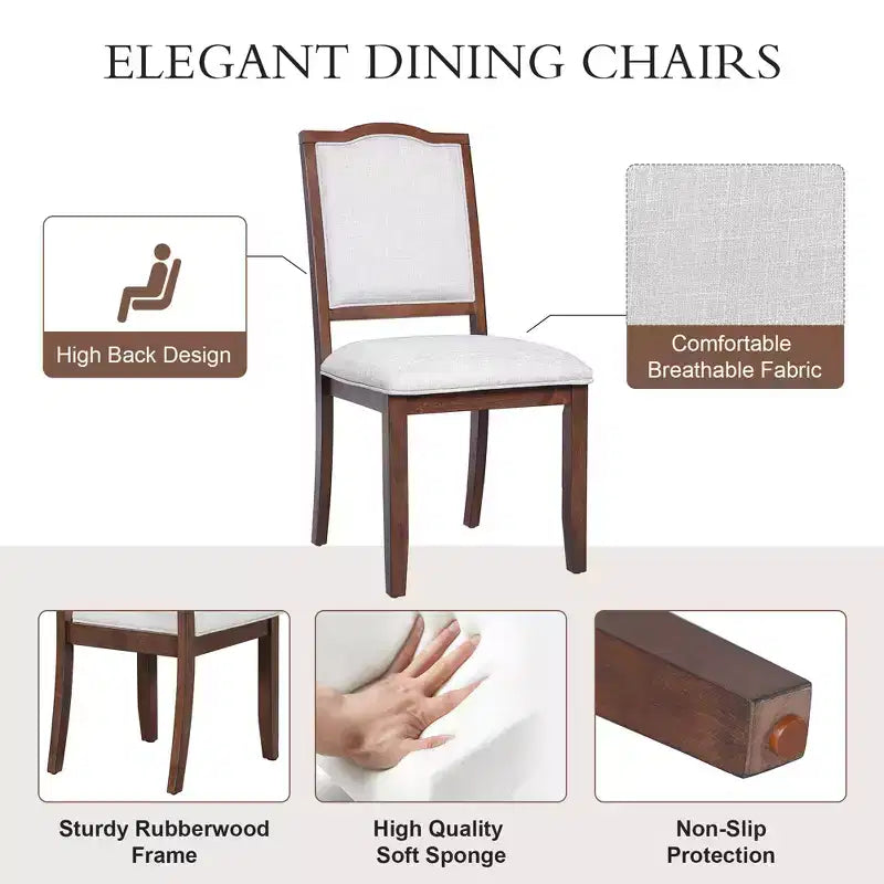 Ensemble de salle à manger extensible de style ferme pour 6 personnes, ensemble de table de cuisine extensible en bois de 7 pièces avec 6 chaises rembourrées