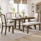 Ensemble de salle à manger extensible de style ferme pour 6 personnes, ensemble de table de cuisine extensible en bois de 7 pièces avec 6 chaises rembourrées