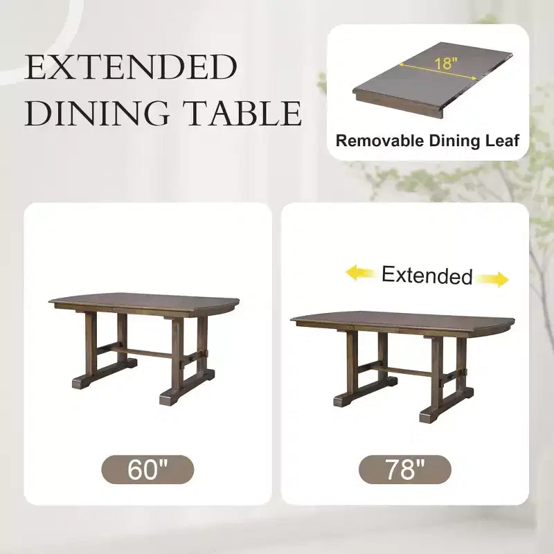 Ensemble de salle à manger extensible de style ferme pour 6 personnes, ensemble de table de cuisine extensible en bois de 7 pièces avec 6 chaises rembourrées