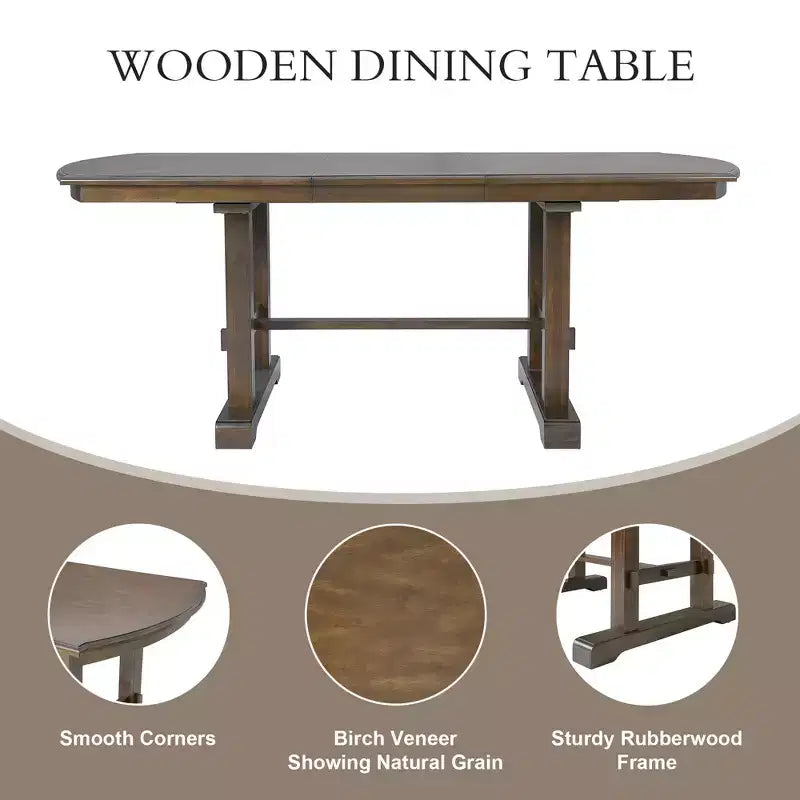 Ensemble de salle à manger extensible de style ferme pour 6 personnes, ensemble de table de cuisine extensible en bois de 7 pièces avec 6 chaises rembourrées