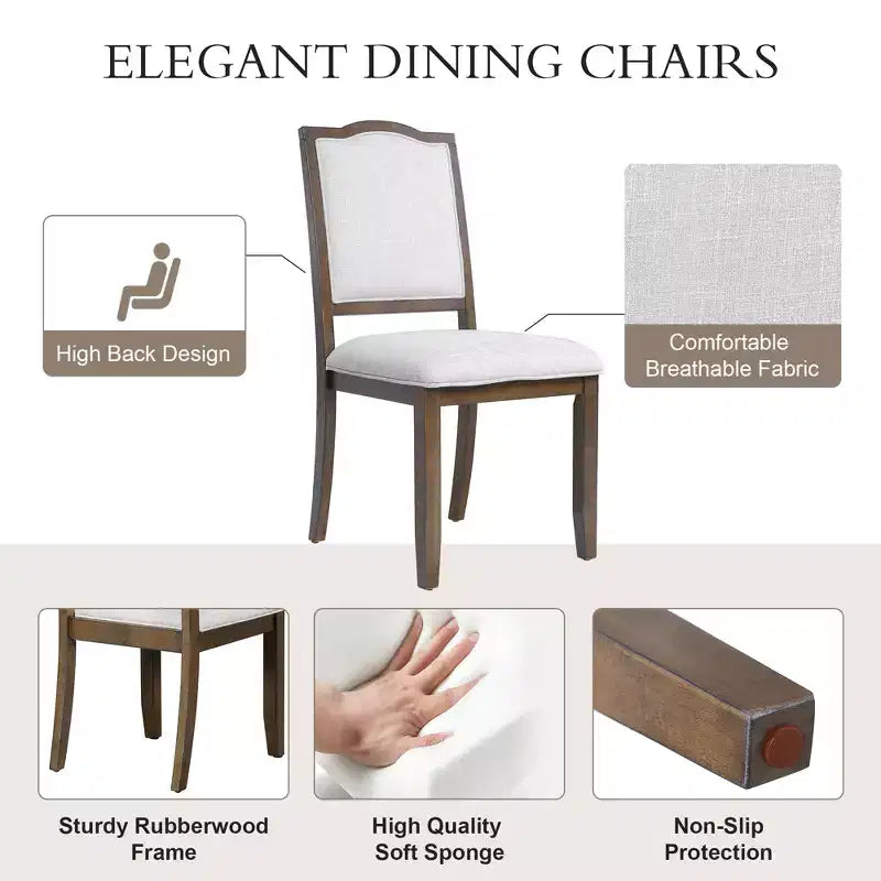 Ensemble de salle à manger extensible de style ferme pour 6 personnes, ensemble de table de cuisine extensible en bois de 7 pièces avec 6 chaises rembourrées
