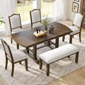 Farmhouse Extendable Dining Table Set for 6, 7 Pieces Wood Expanding Kitchen Table Set with 6 Upholstered Chairs