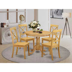 HomeStock Belmont 5 Pc Kitchen table set with a Dining Table and 4 Wood Seat Chairs in Oak