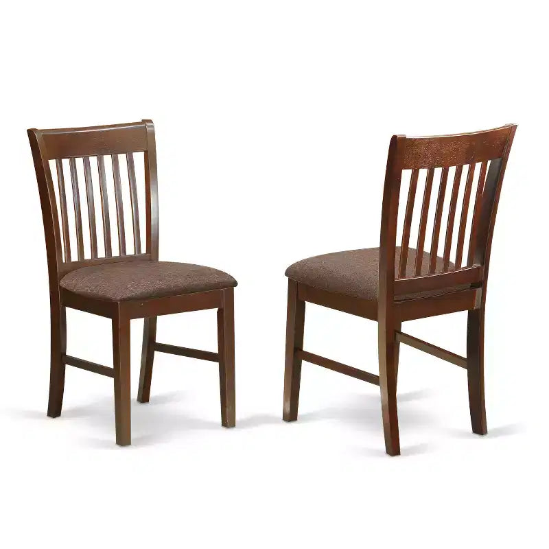 Ensemble de salle à manger 5 pièces en bois HomeStock Belmont comprenant une table à rabats et 4 chaises de salle à manger modernes avec assise en tissu de lin, finition acajou