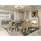 HomeStock Belmont Counter Dining Table Set with Self - Storing Leaf and 8 Parson Chairs, Black Finish