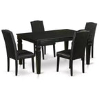 Table de cuisine rectangulaire HomeStock Belmont 5 pièces 42/60 pouces avec rallonge papillon de 18 pouces à rangement automatique et quatre chaises Parson avec pieds noirs
