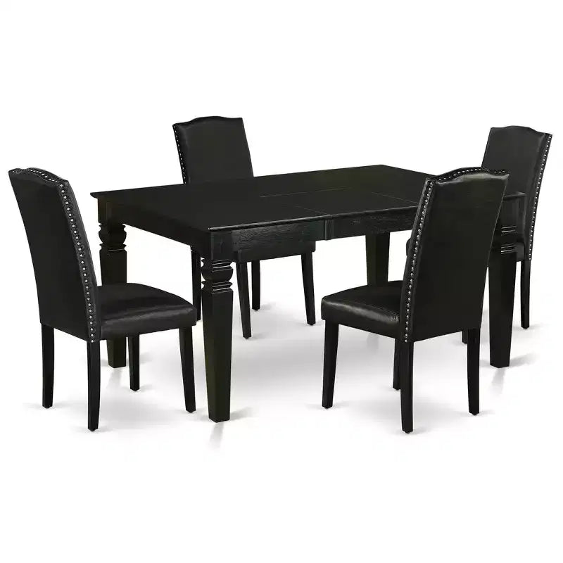 Table de cuisine rectangulaire HomeStock Belmont 5 pièces 42/60 pouces avec rallonge papillon de 18 pouces à rangement automatique et quatre chaises Parson avec pieds noirs