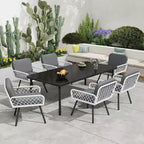 GustoWave 7-Piece Outdoor Dining Set, 59-inch Dining Table and 6 Rattan Chairs, Perfect for Gardens, Backyards, and Poolside Patios, Black and White