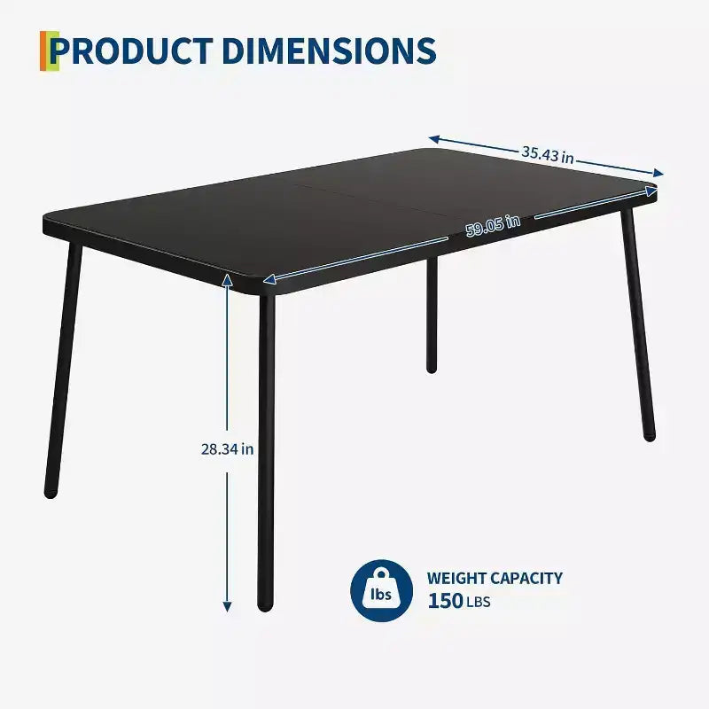 GustoWave Ensemble de salle à manger d'extérieur 7 pièces, table à manger de 150 cm et 6 chaises en rotin, parfait pour les jardins, les arrière-cours et les terrasses de piscine, noir et blanc