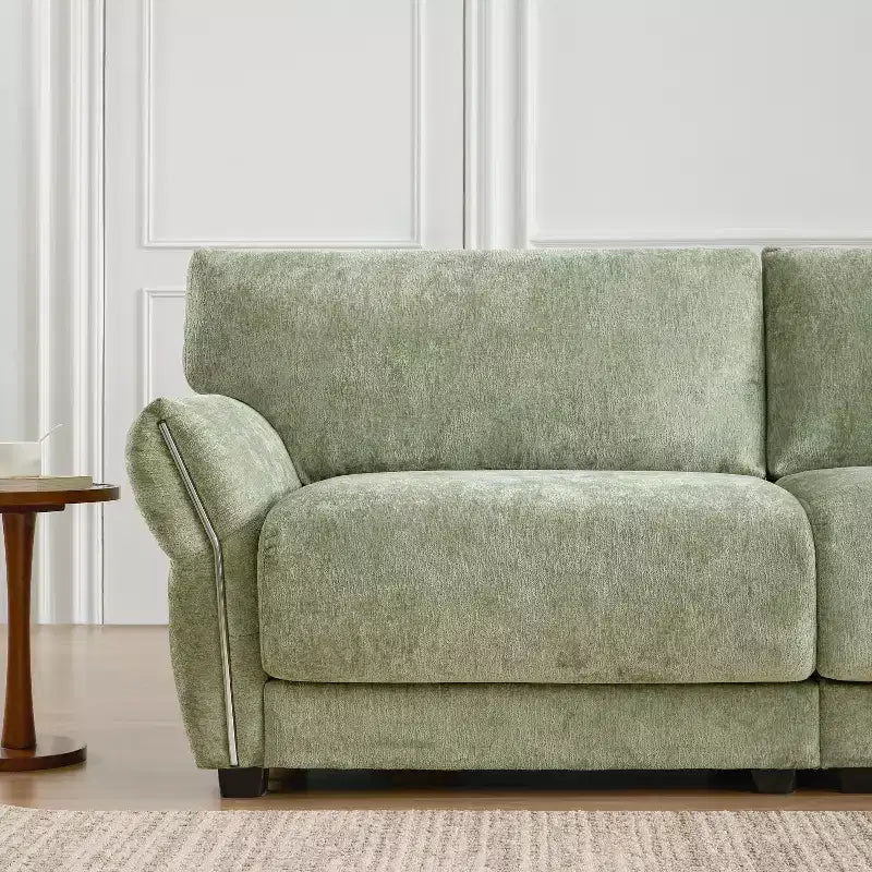 Ensemble de canapé d'angle en forme de L avec pouf, canapé 3 places en chenille avec assise extra-large et USB, 110