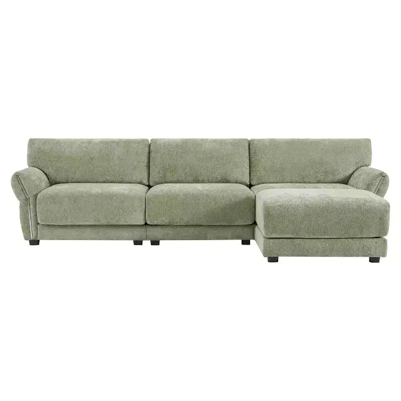 Ensemble de canapé d'angle en forme de L avec pouf, canapé 3 places en chenille avec assise extra-large et USB, 110