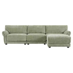 Ensemble de canapé d'angle en forme de L avec pouf, canapé 3 places en chenille avec assise extra-large et USB, 110