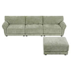 Ensemble de canapé d'angle en forme de L avec pouf, canapé 3 places en chenille avec assise extra-large et USB, 110