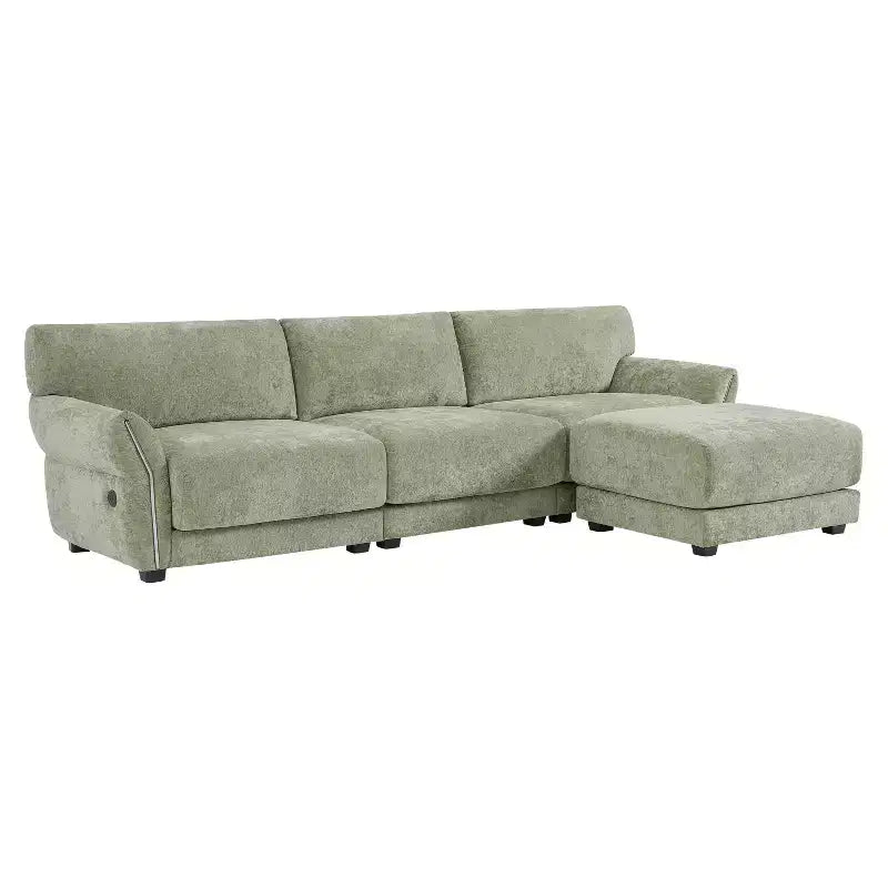 Ensemble de canapé d'angle en forme de L avec pouf, canapé 3 places en chenille avec assise extra-large et USB, 110