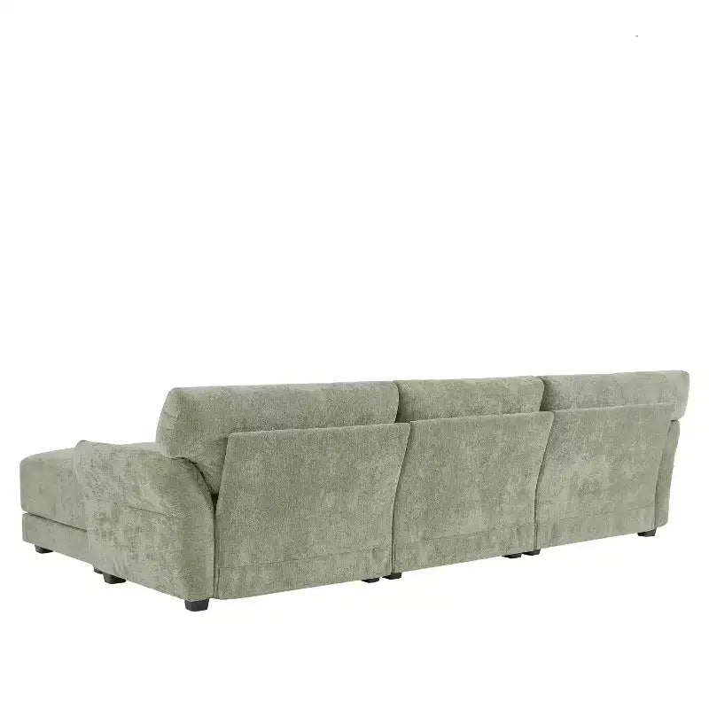 Ensemble de canapé d'angle en forme de L avec pouf, canapé 3 places en chenille avec assise extra-large et USB, 110