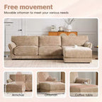 Ensemble de canapé d'angle en forme de L avec pouf, canapé 3 places en chenille avec assise extra-large et USB, 110
