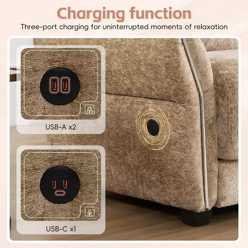 Ensemble de canapé d'angle en forme de L avec pouf, canapé 3 places en chenille avec assise extra-large et USB, 110