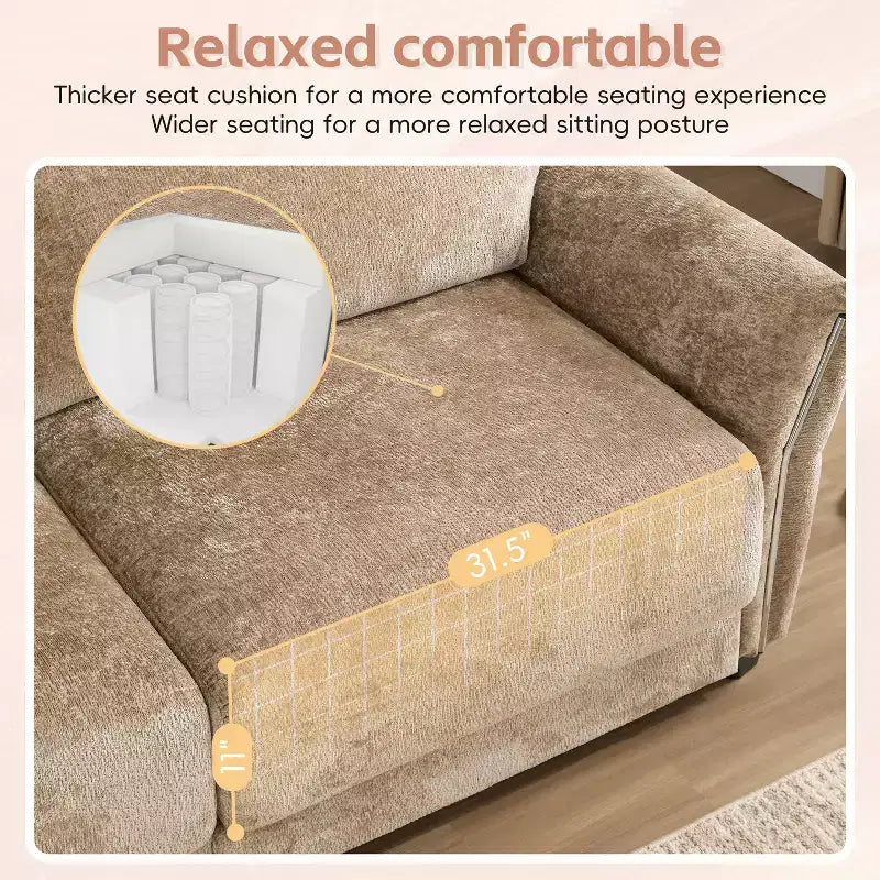 Ensemble de canapé d'angle en forme de L avec pouf, canapé 3 places en chenille avec assise extra-large et USB, 110