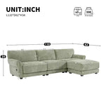 Ensemble de canapé d'angle en forme de L avec pouf, canapé 3 places en chenille avec assise extra-large et USB, 110